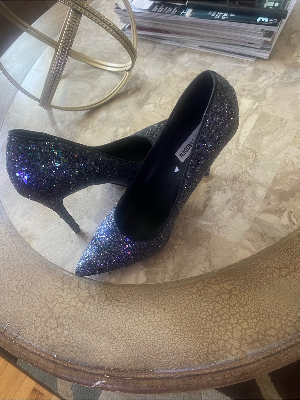 Steve Madden Iridescent Black Glitter Pointed-Toe Stilettos